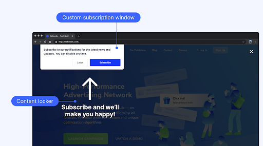 RollerAds Custom subscriptions windows