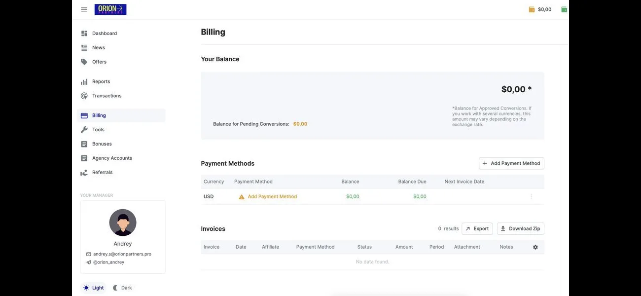 Orion Partners Billing